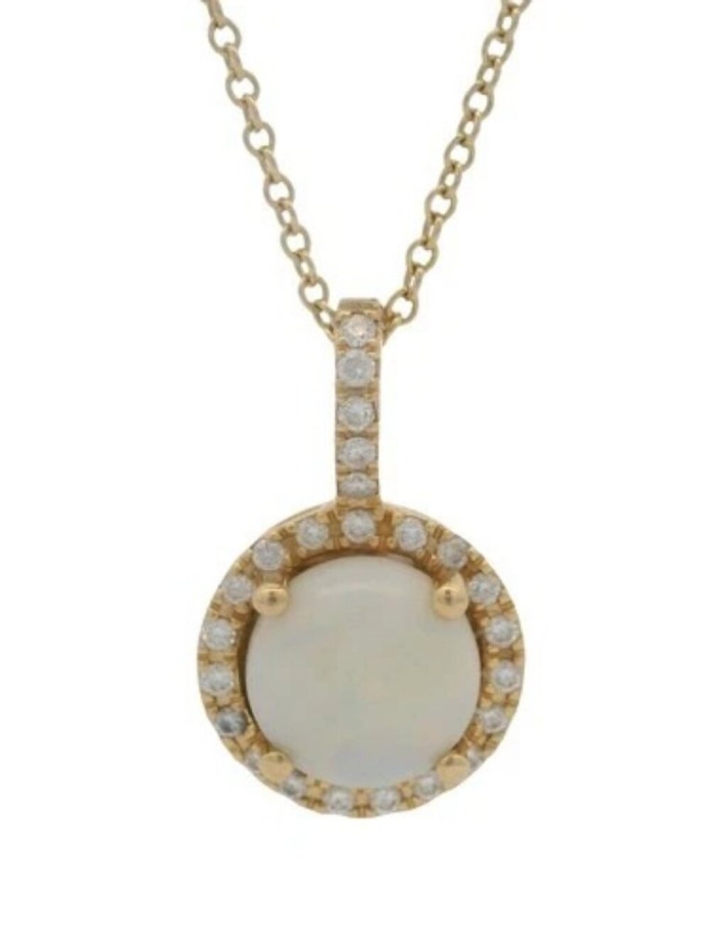 EFFY Retired 14kt Yellow Gold Opal and Diamond Circle Pendant 19" Chain Necklace